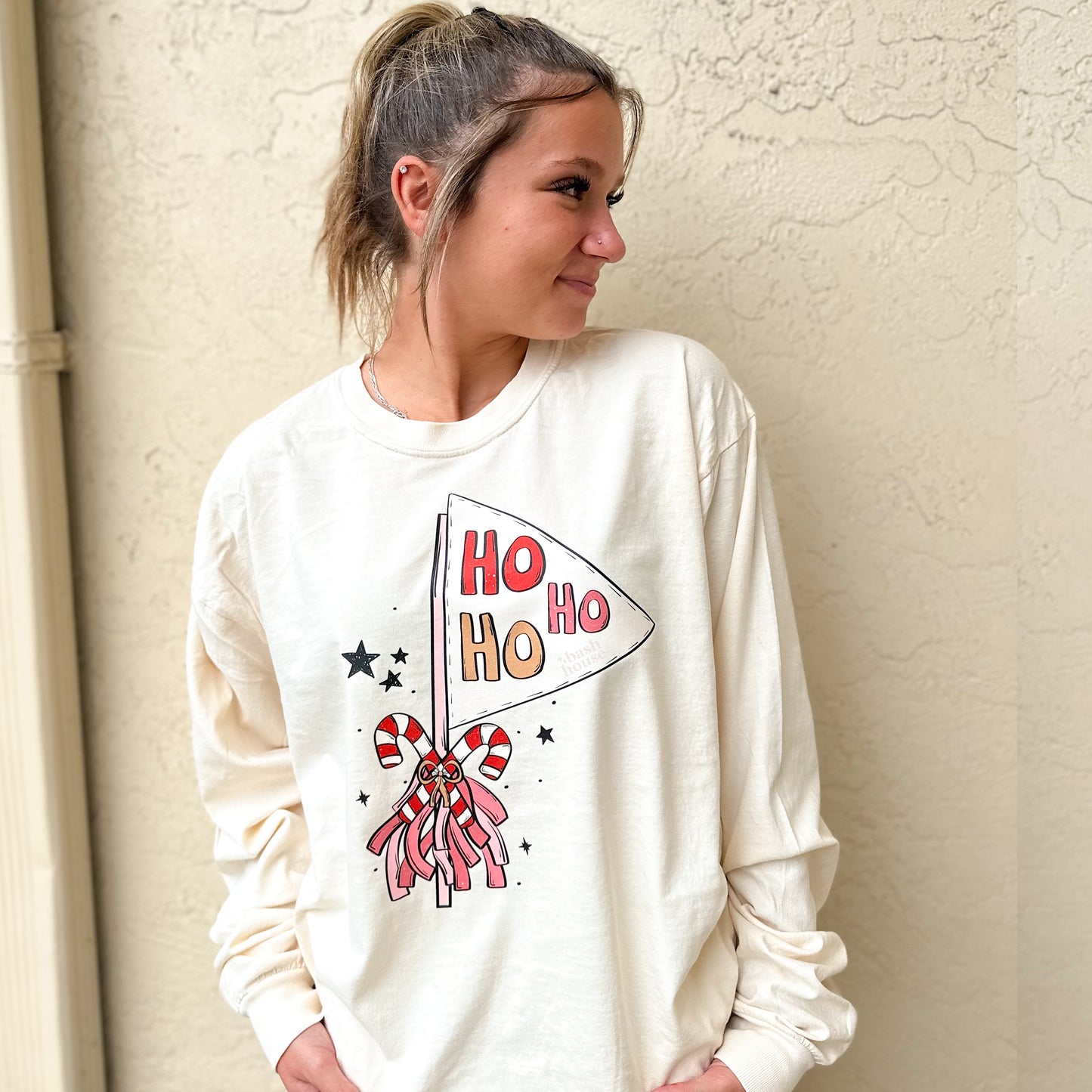 Ho Ho Ho Holiday Banner Flag Retro Vintage Graphic Tee