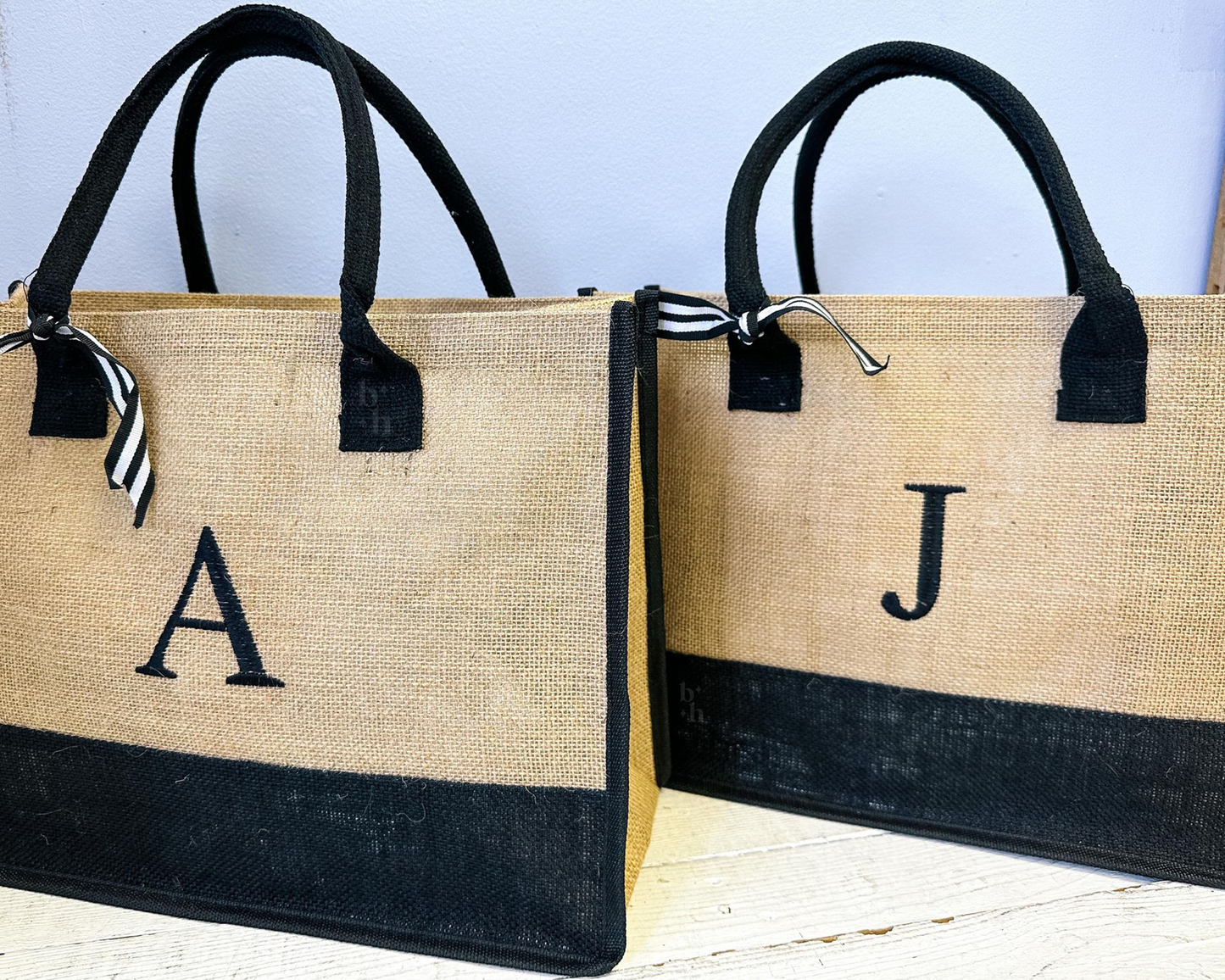 Embroidered Jute Tote Bag Monogram