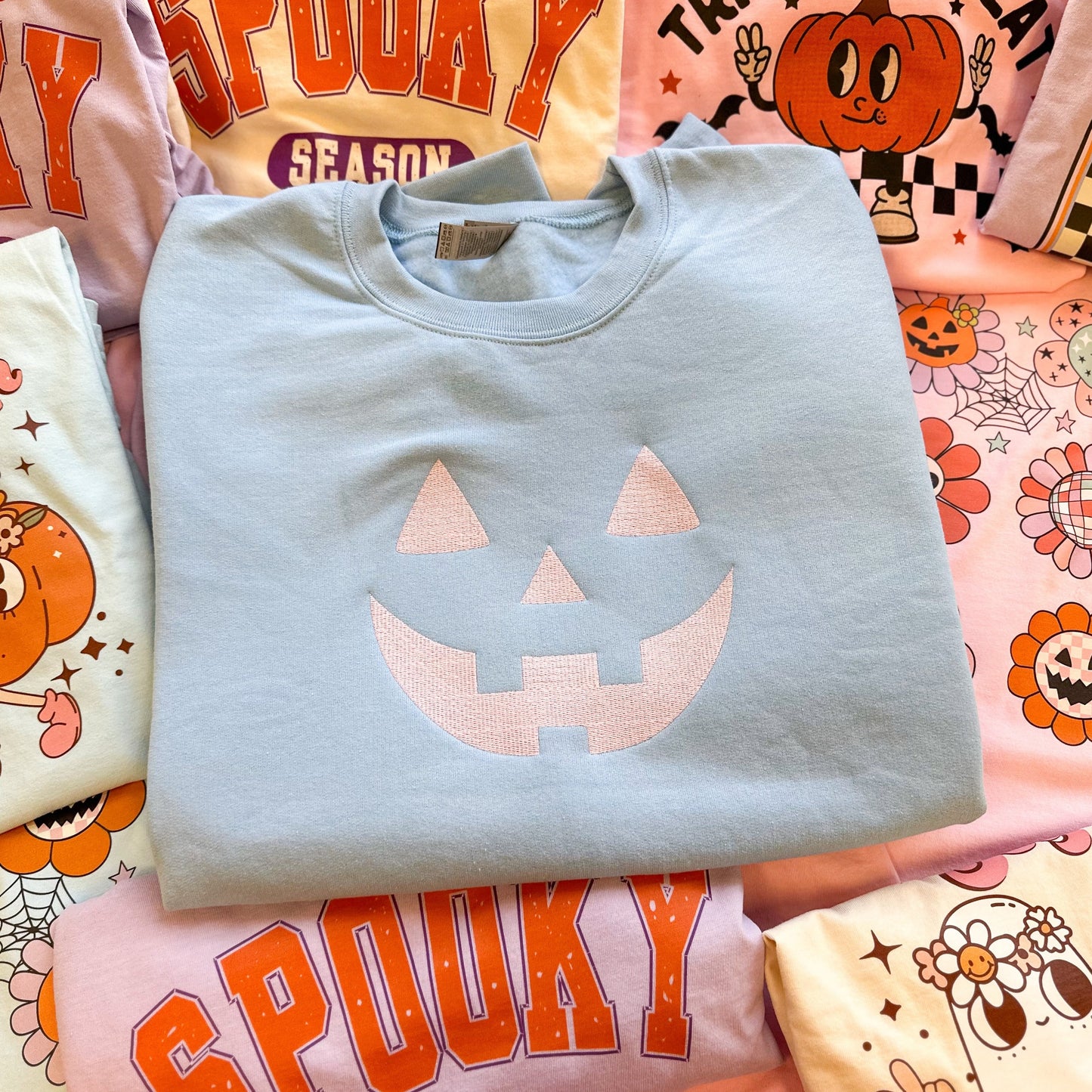 Embroidered Jack o Lantern Pumpkin Large Crewneck Sweatshirt