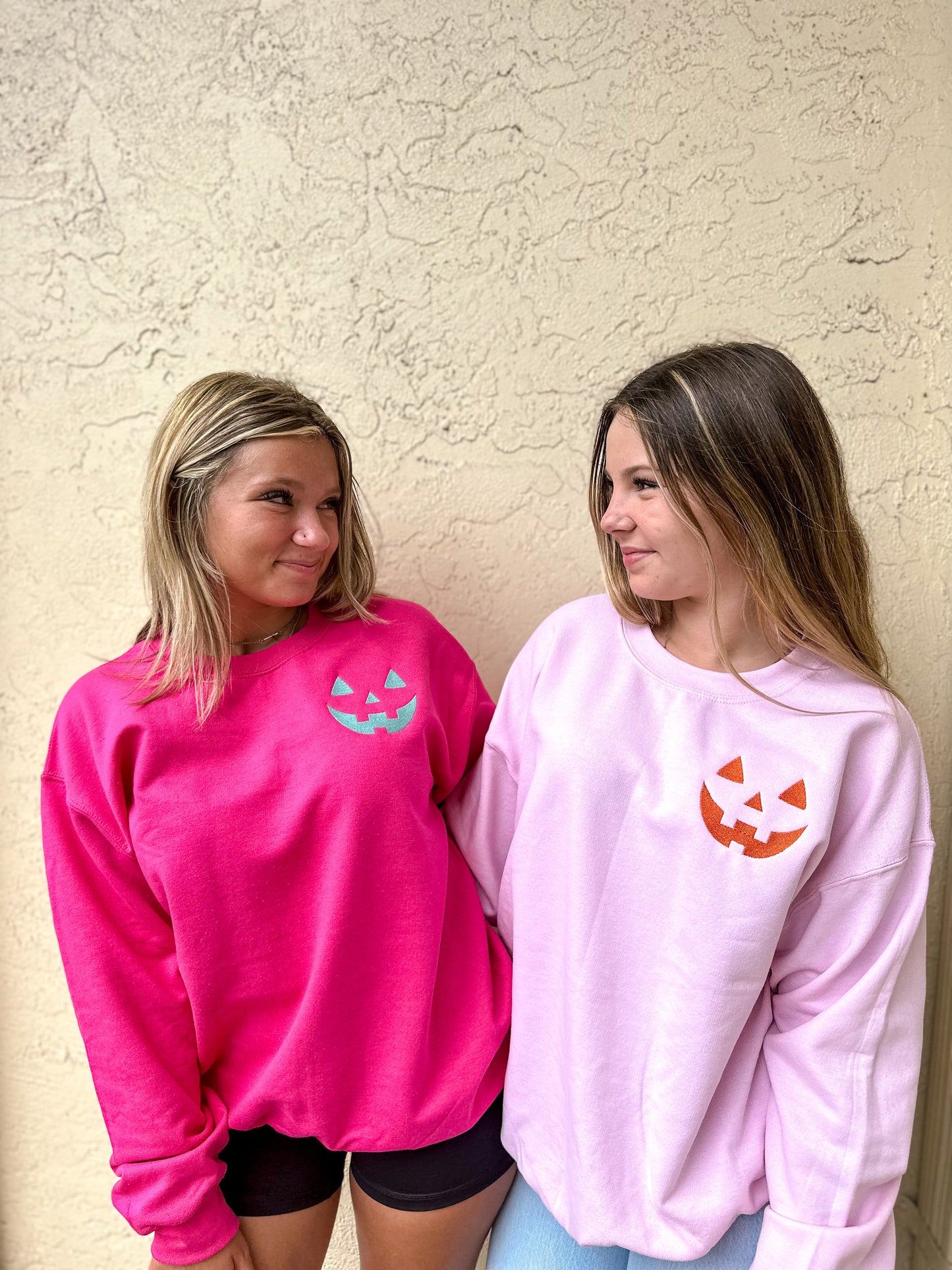Embroidered Jack o Lantern Pumpkin Pocket Crewneck Sweatshirt