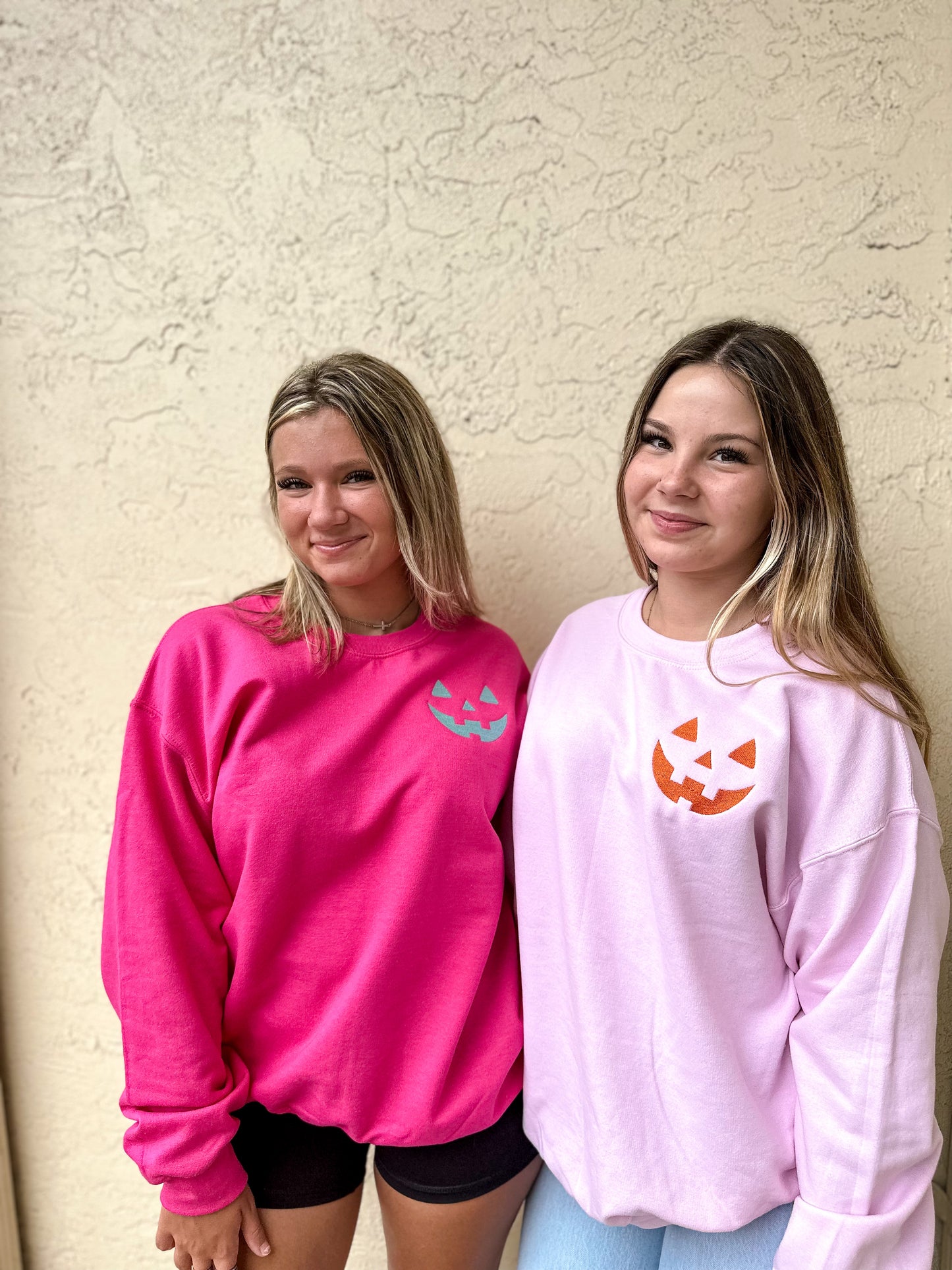 Embroidered Jack o Lantern Pumpkin Pocket Crewneck Sweatshirt
