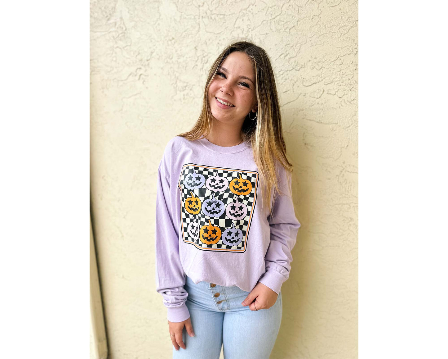 Fall Graphic Tee with Pumpkin Checker