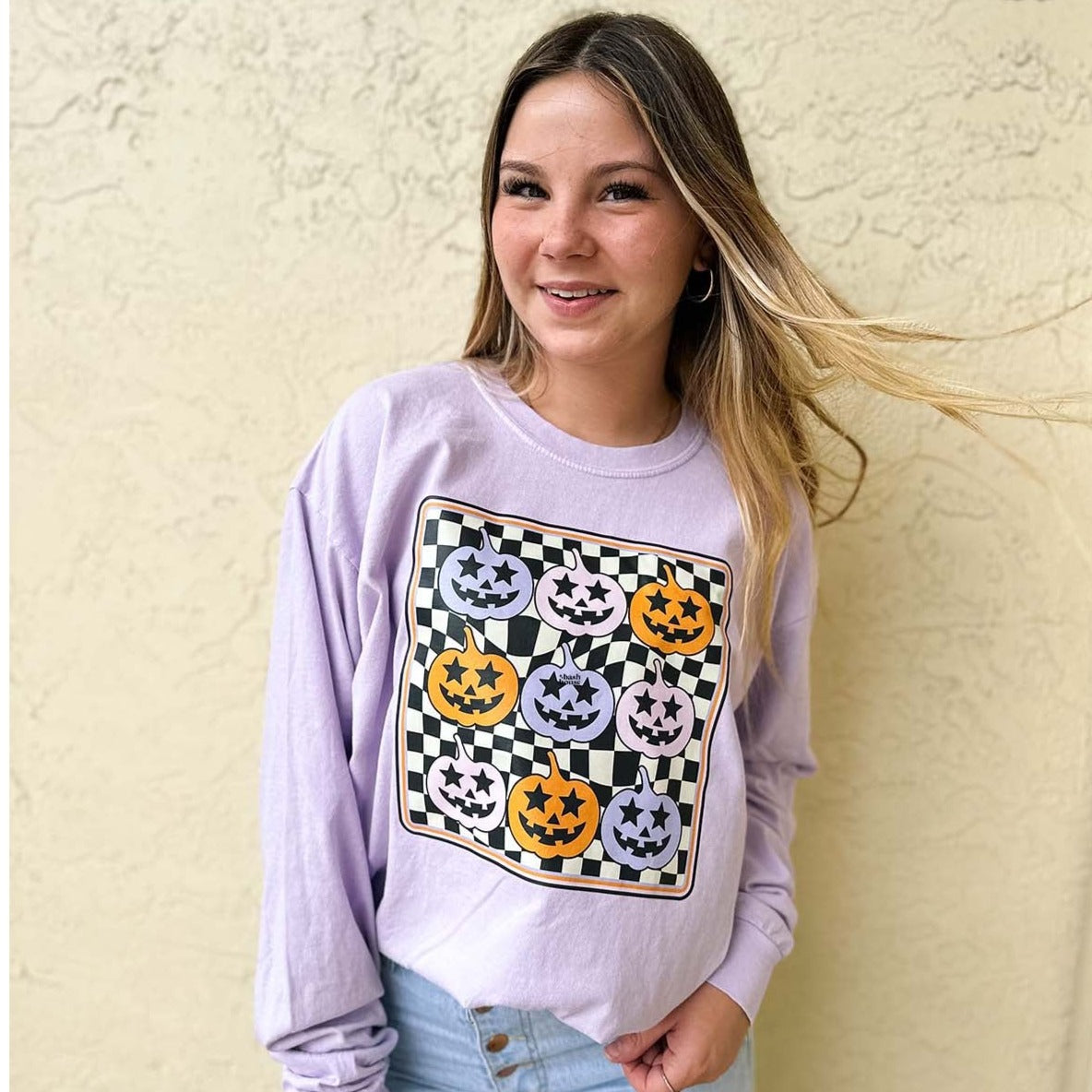Fall Graphic Tee with Pumpkin Checker
